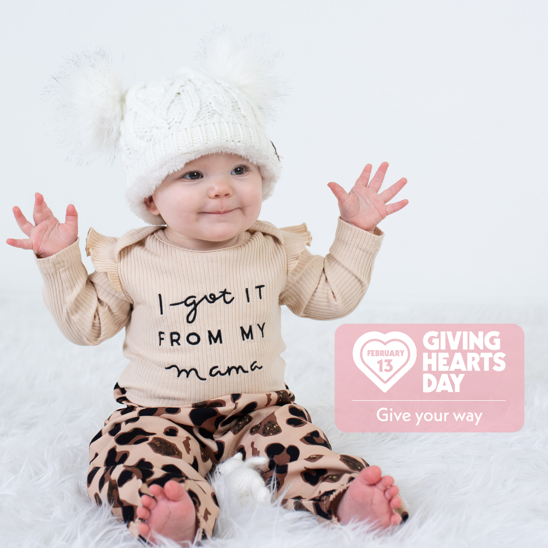 Baby Lana with February 13th Giving Hearts Day • Give Your Way logo